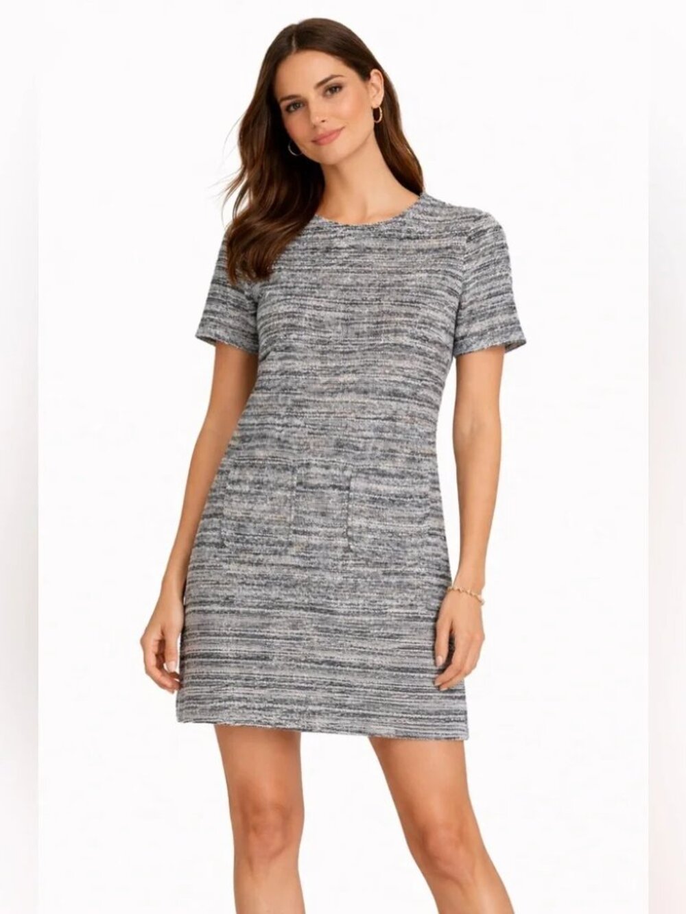 LOFT Black and White Marled Short Sleeve Shift Dress